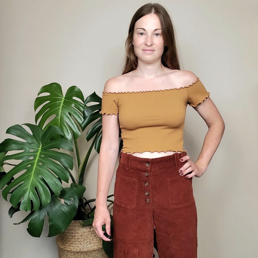 Aeropostale Off the Shoulder Crop Top Tan Small